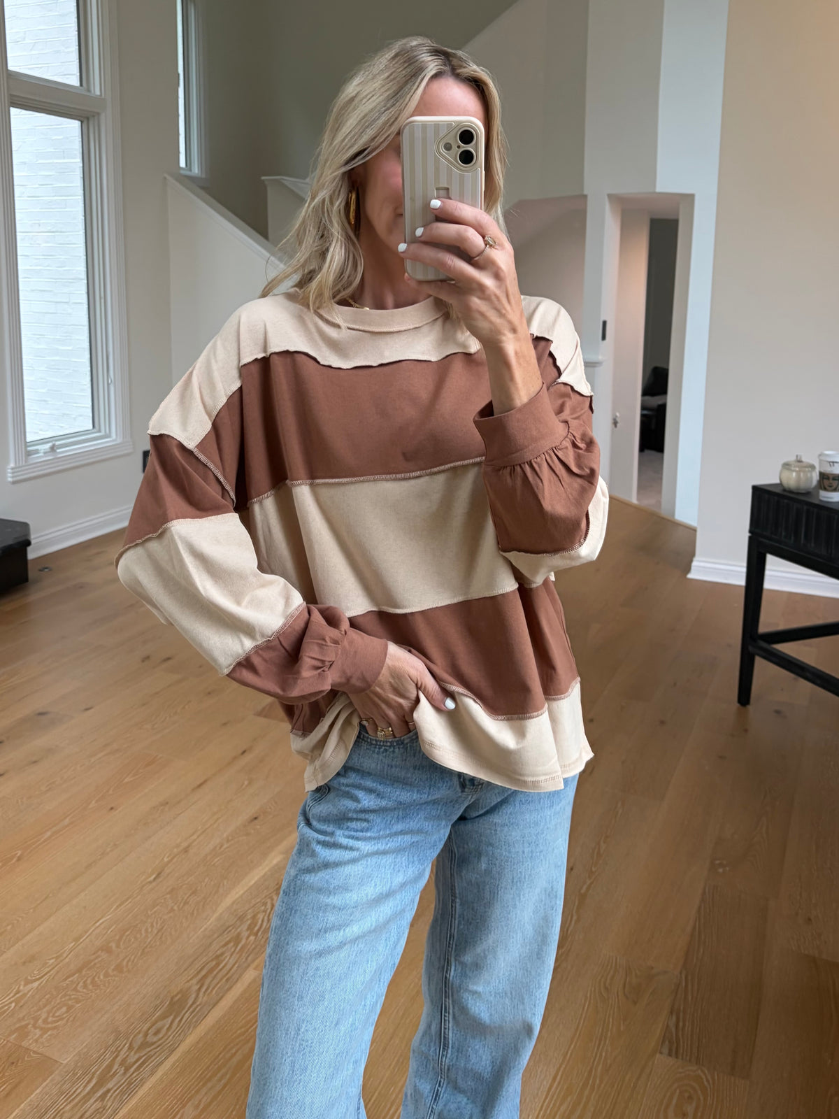 Contrast Pullover-Mocha/Cream