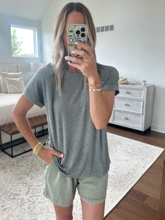 Soft Flowy Tee- Grey