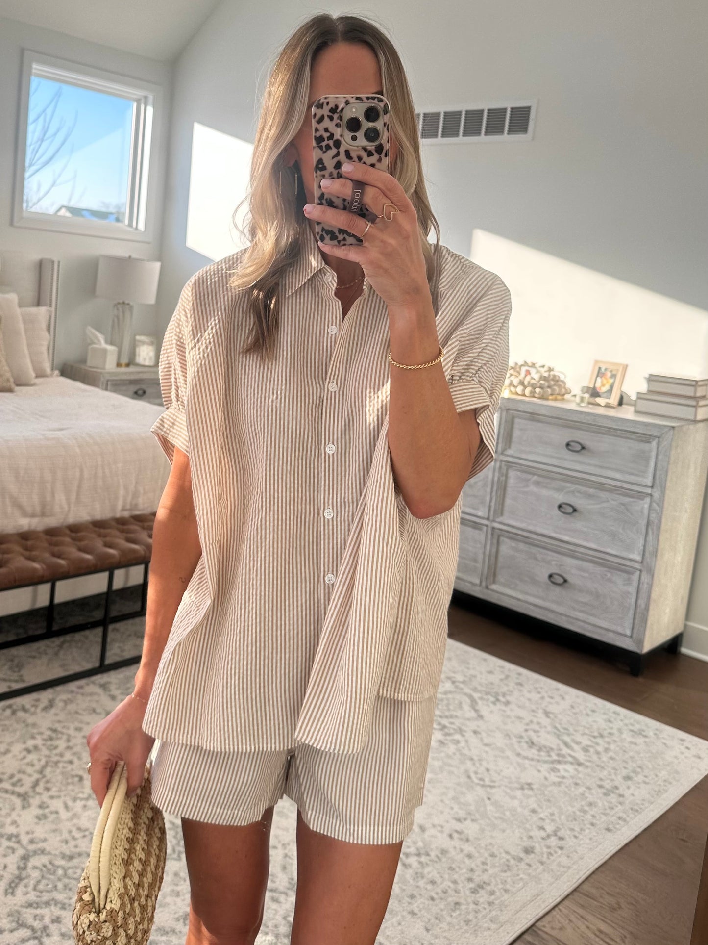Pin Stripe Top- Taupe