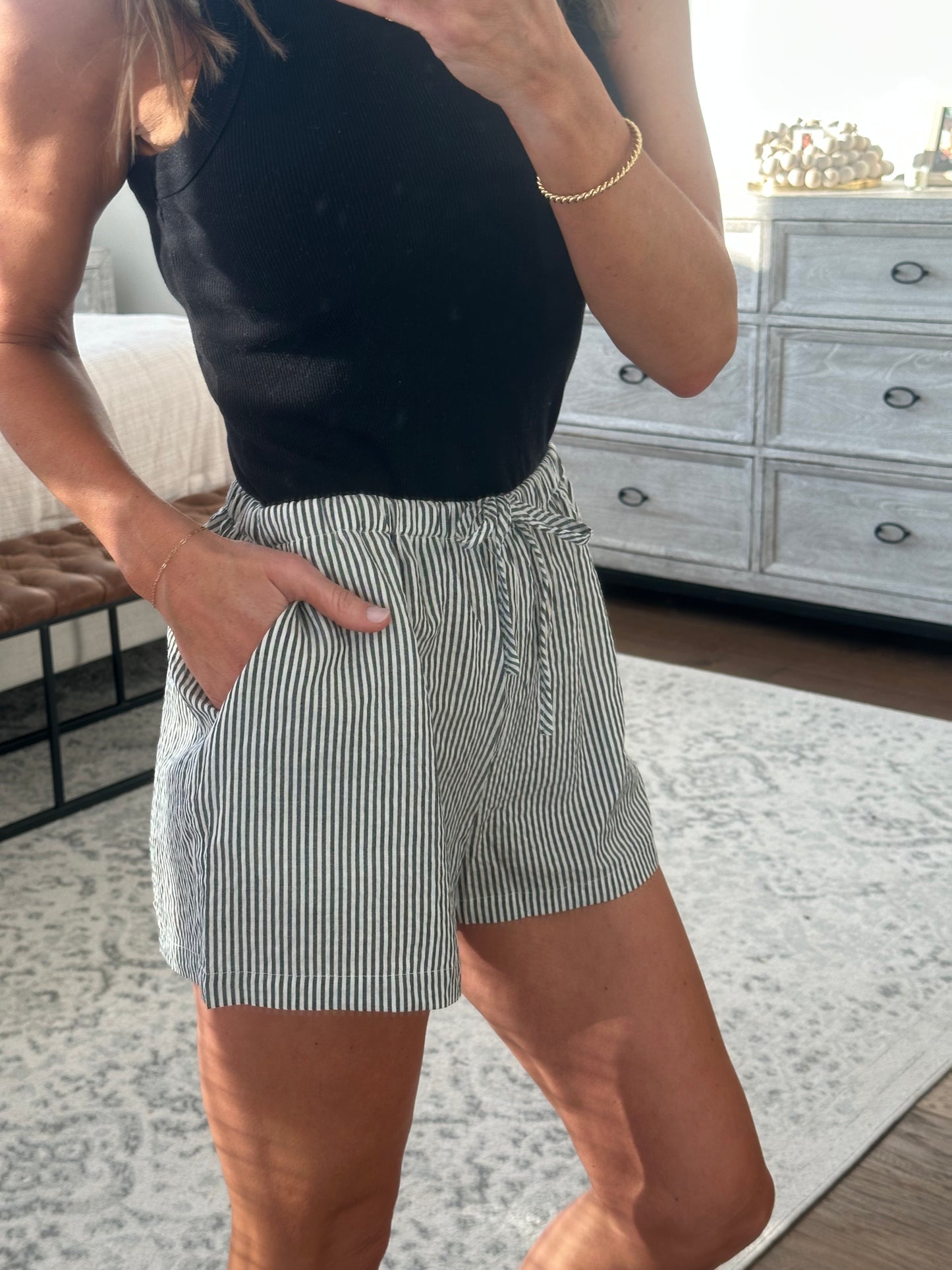 Pin Stripe Shorts- Black