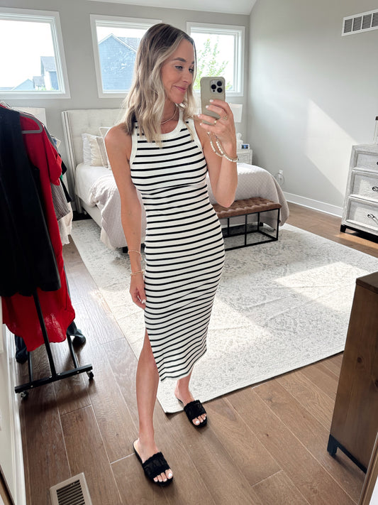 Stretchy Striped Midi- Black