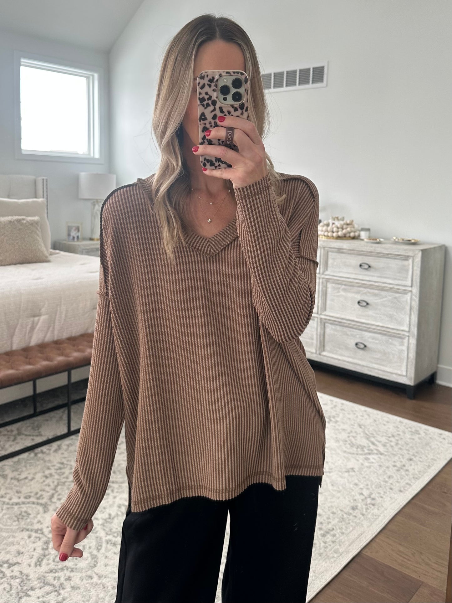 V Neck Thermal- Brown