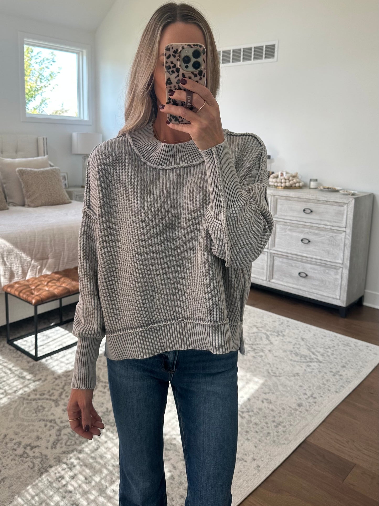 Oversized Cropped Sweater- Sleet