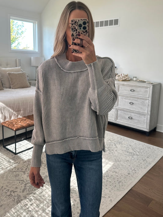 Oversized Cropped Sweater- Sleet