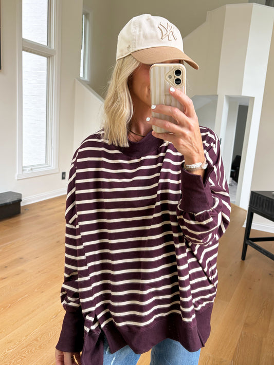Plum Striped Mock Neck