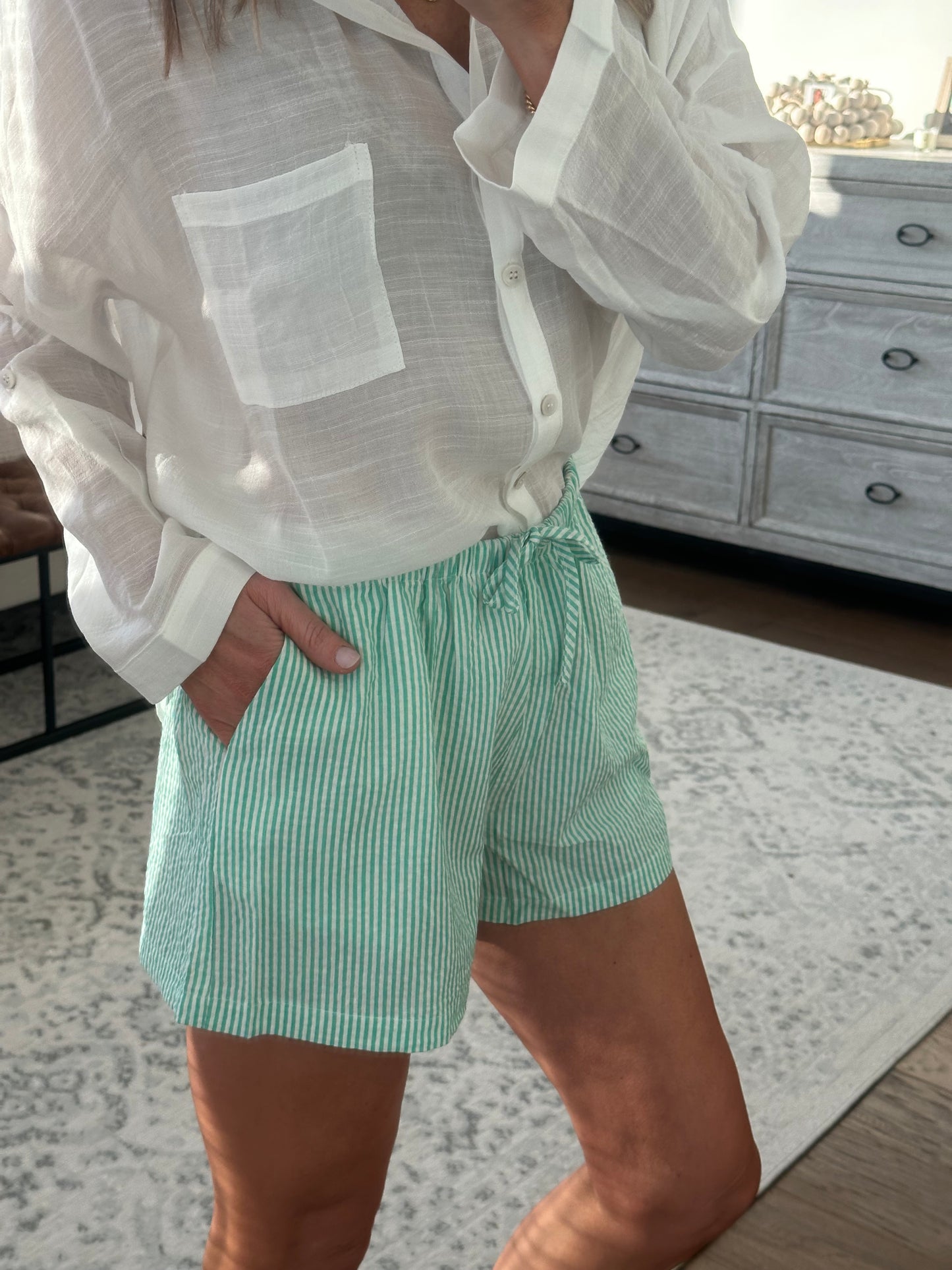 Pin Stripe Shorts- Green