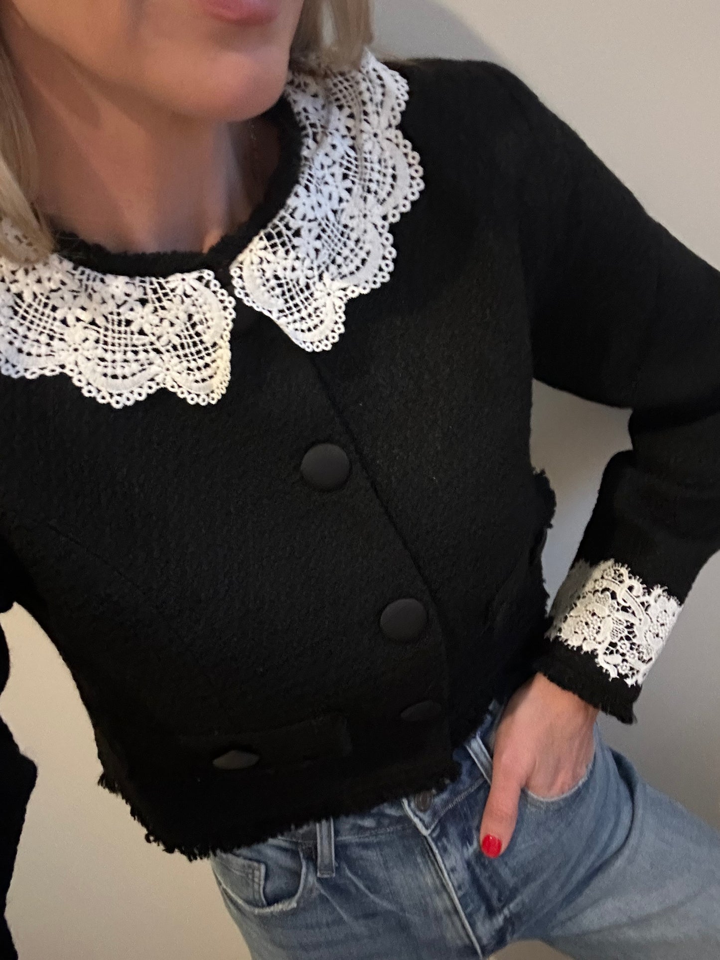 Lace Trim Tweed Jacket