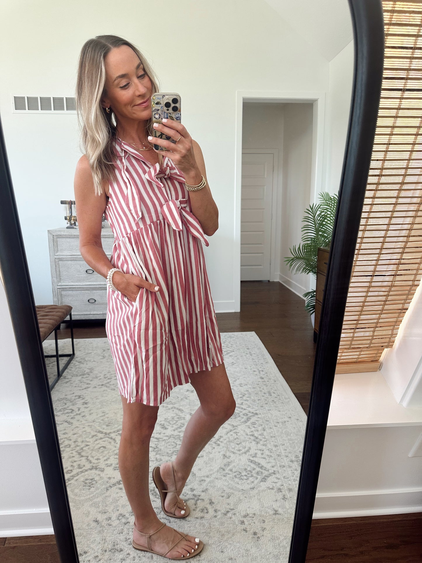 Bow Striped Dress- Rose