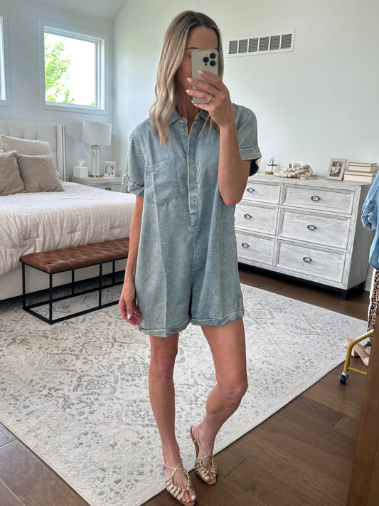 Blue Mineral Wash Romper