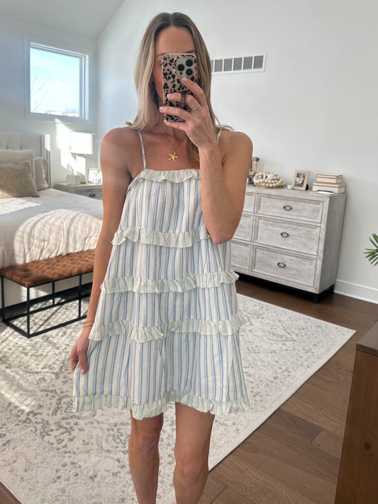 Blue Striped Ruffle Dress