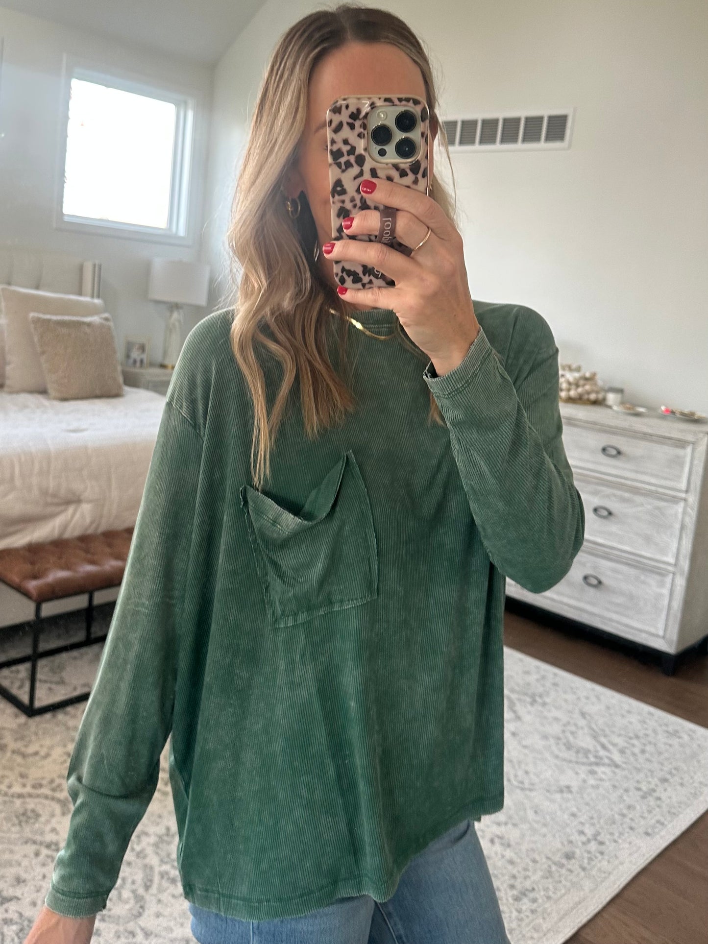 Long Sleeve Pocket Tee- Green
