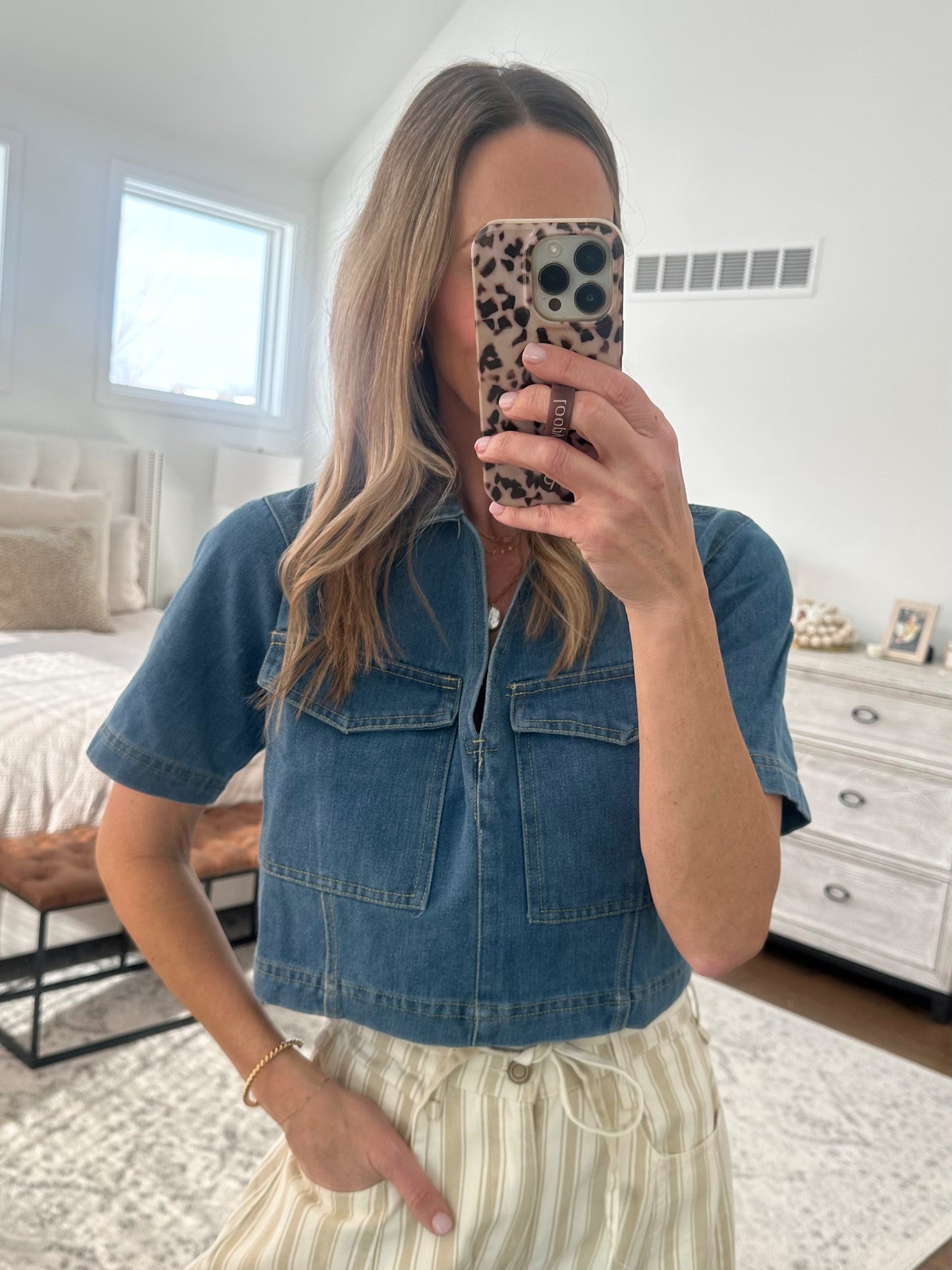 Dark Denim Short Sleeve Top