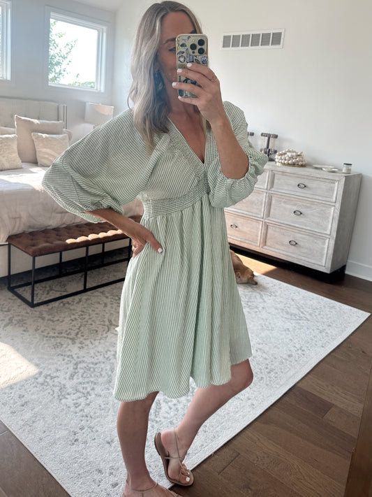 Sage Striped Dress