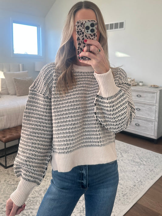 Cream & Black Printed Sweater
