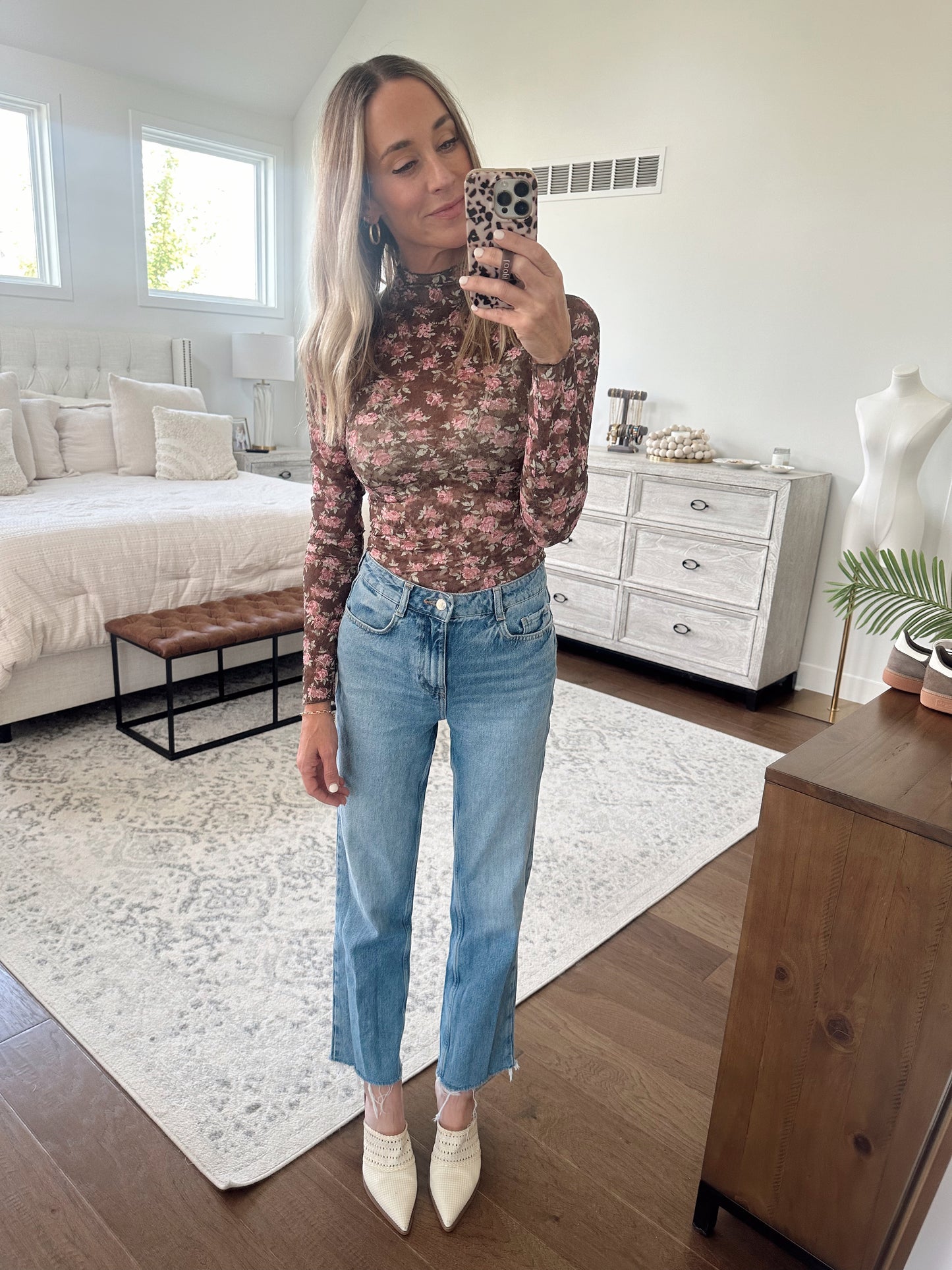 Brown Floral Lace Top