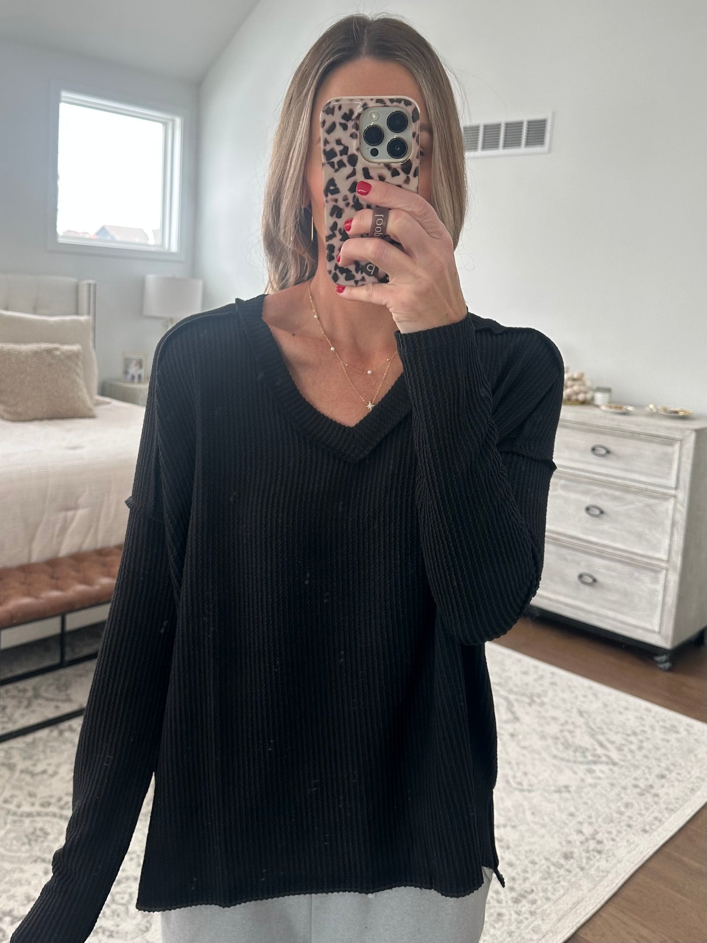 V Neck Thermal- Black