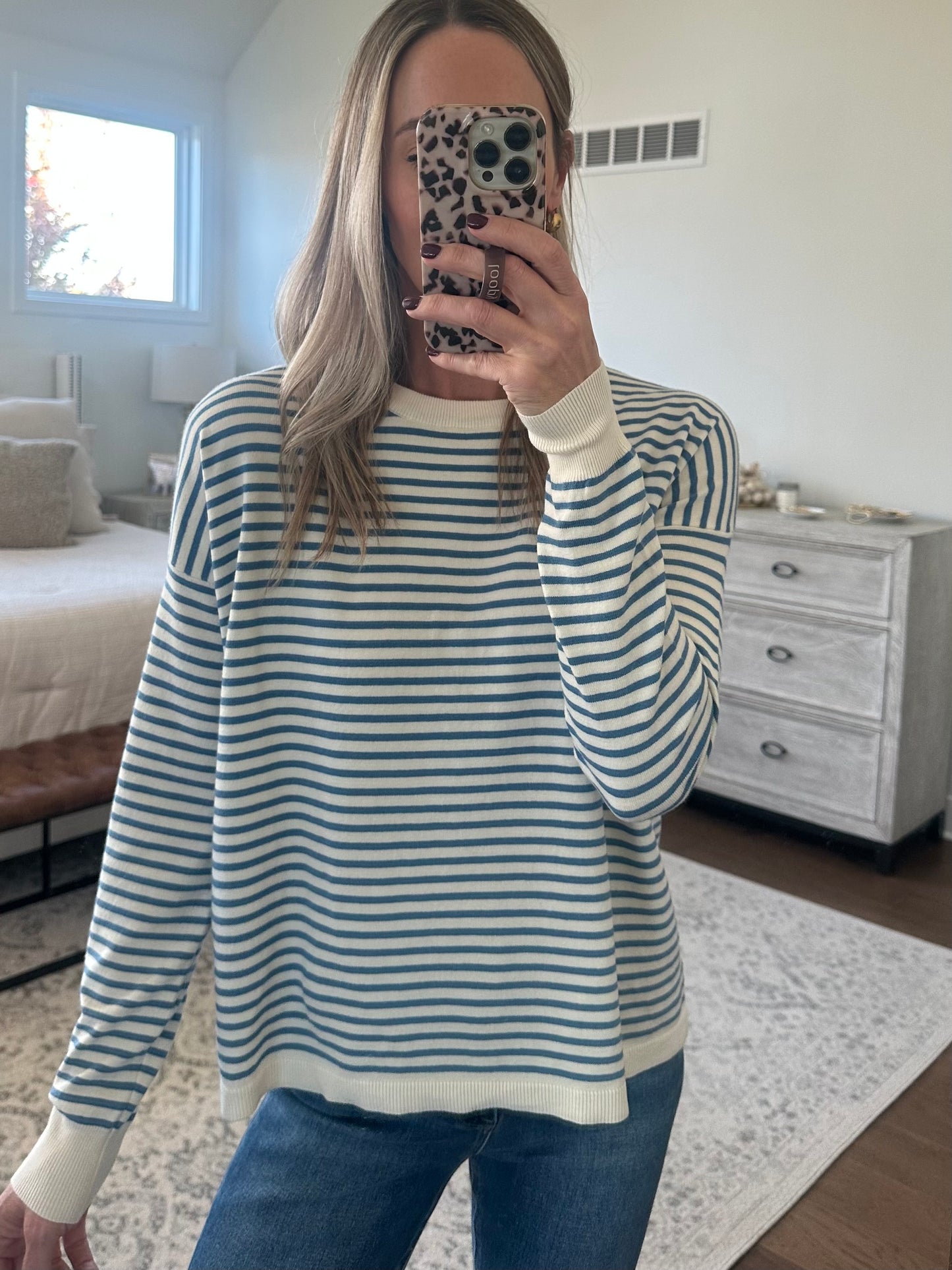 Royal/Ivory Striped Sweater