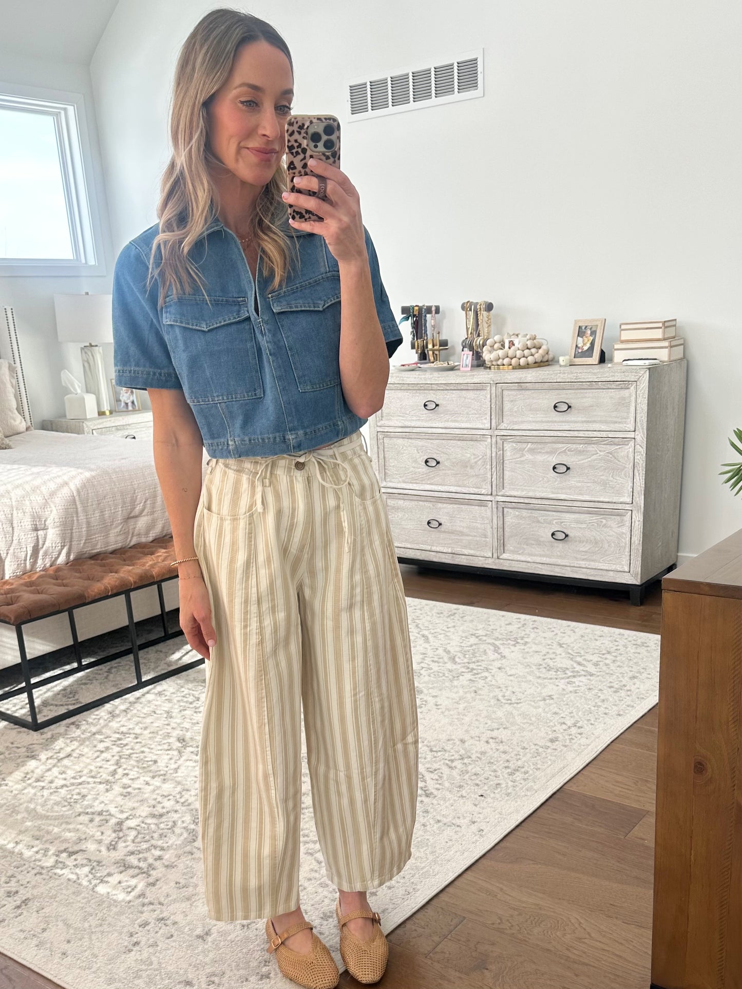 Taupe Striped Denim
