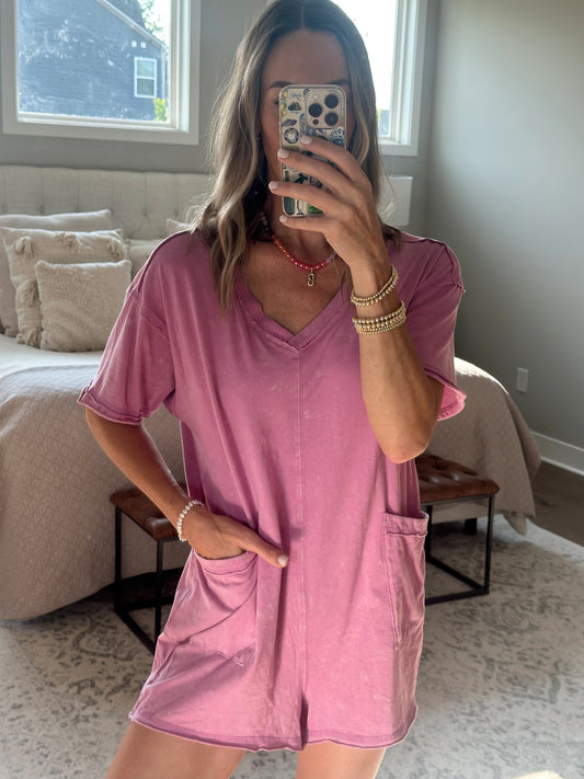Acid Wash Romper- Orchid