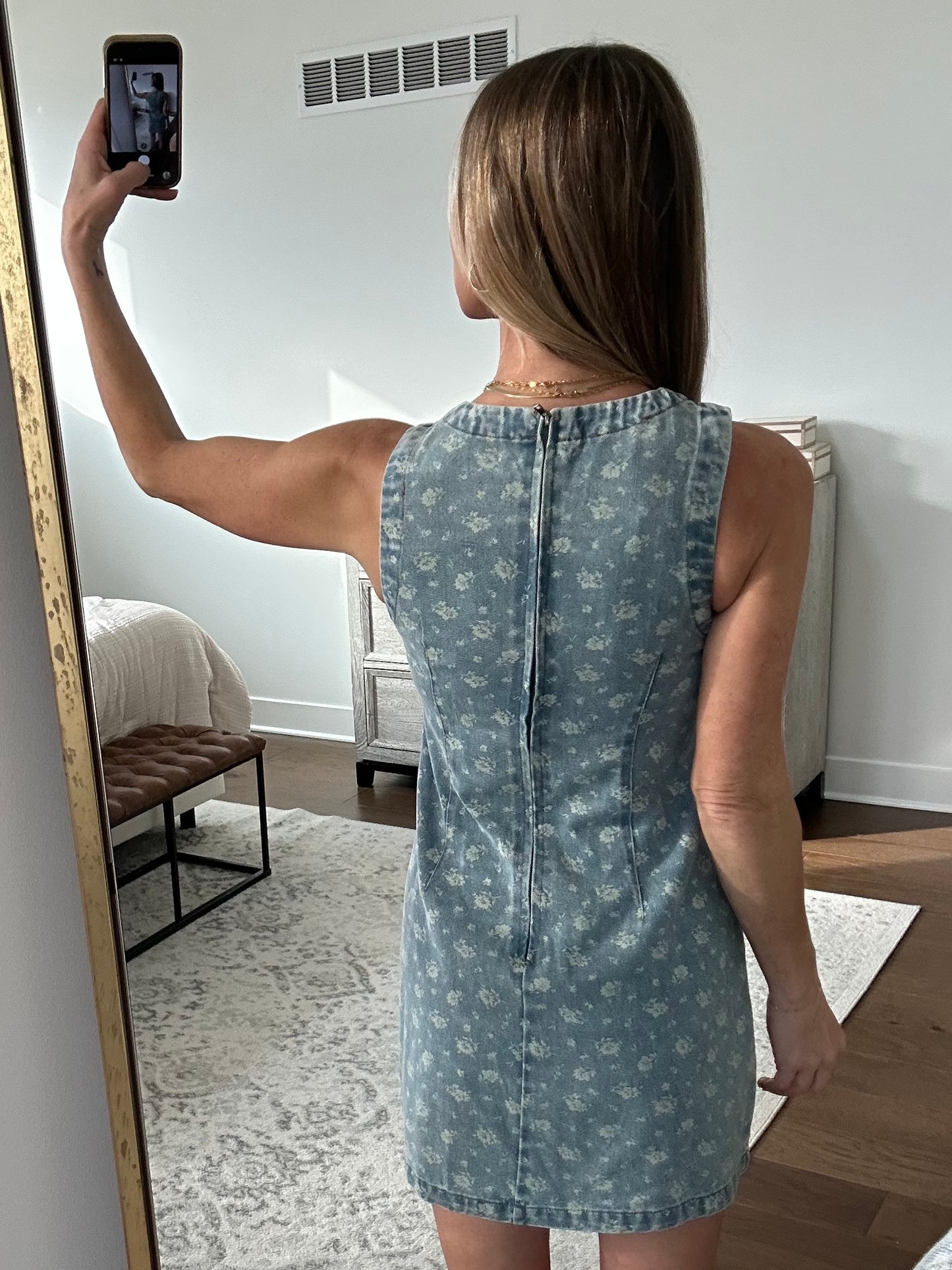 Denim Floral Print Dress