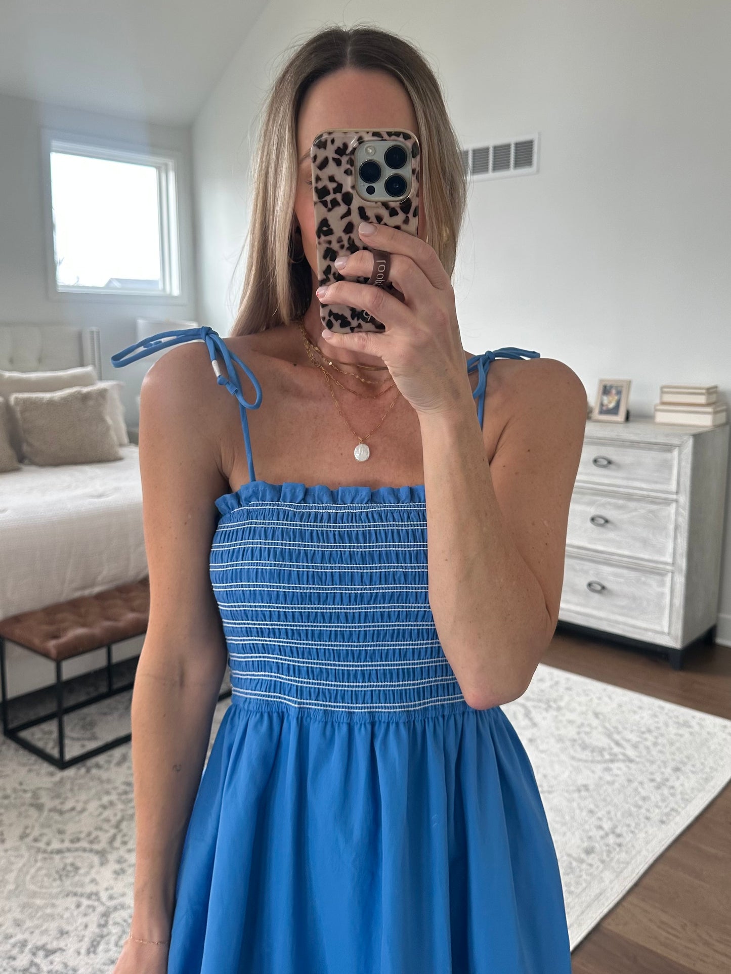 Blue Smocked Maxi Dress