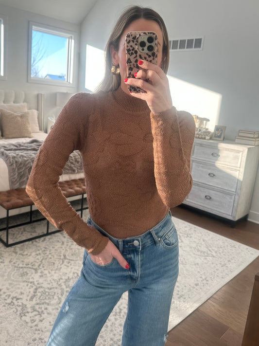 Brown Floral Long Sleeve Top