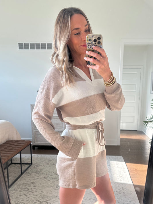 Knit Striped Set- Tan/White