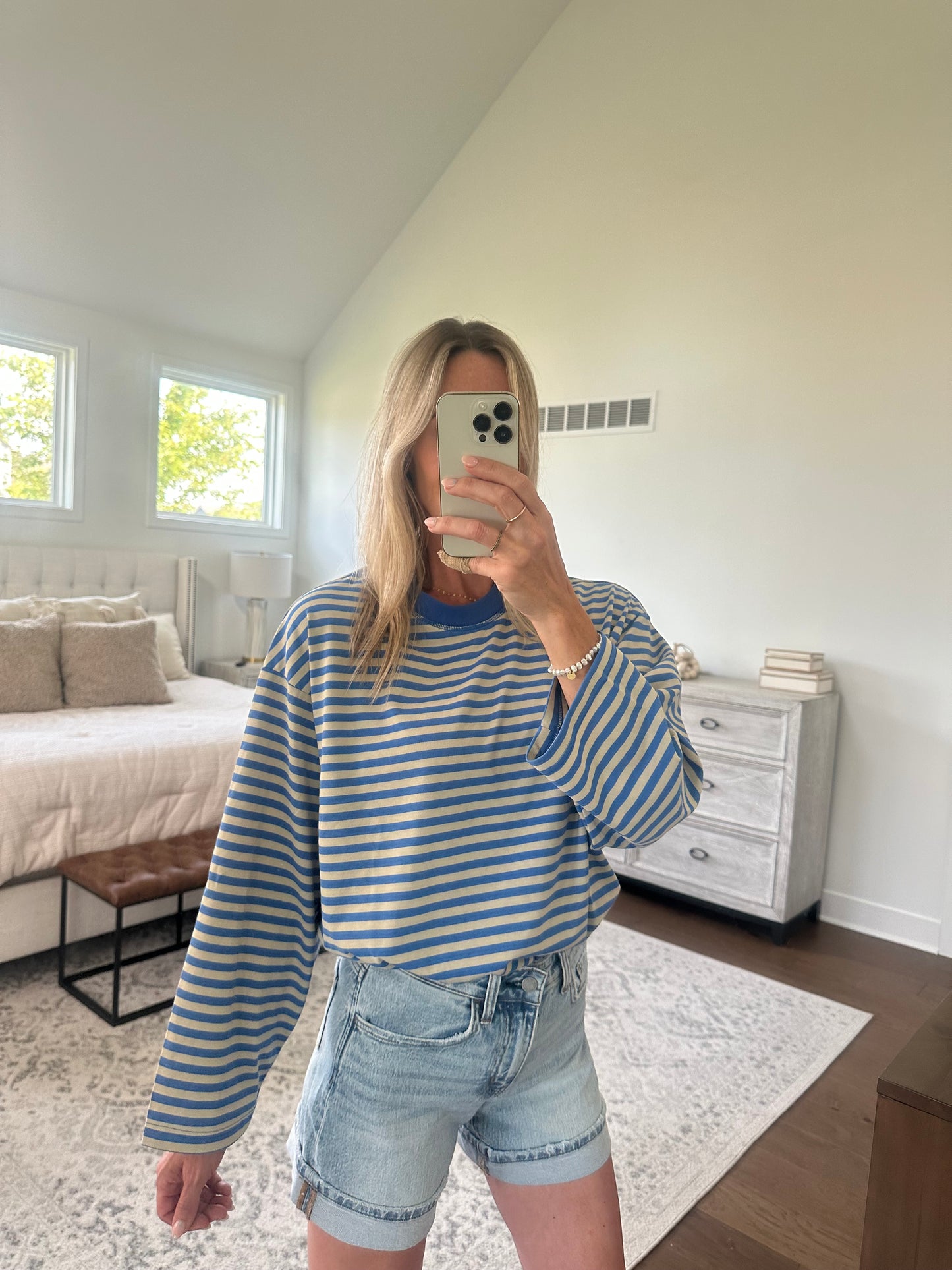 Oversized Striped 3/4the Sleeve Tee