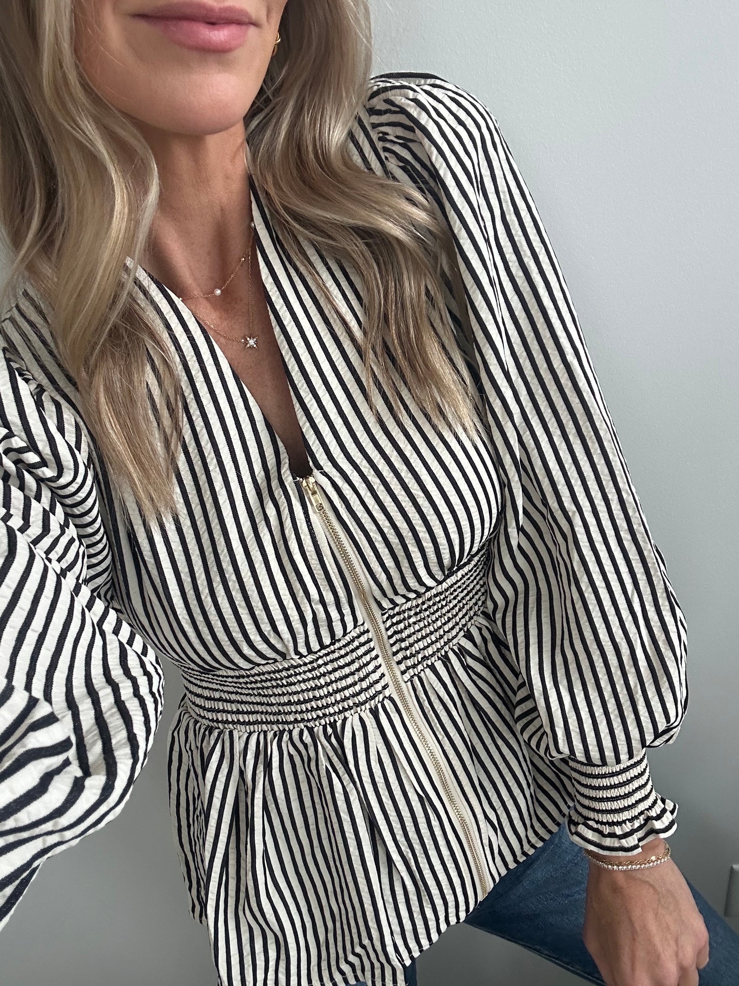 Pin Stripe Zip Blouse