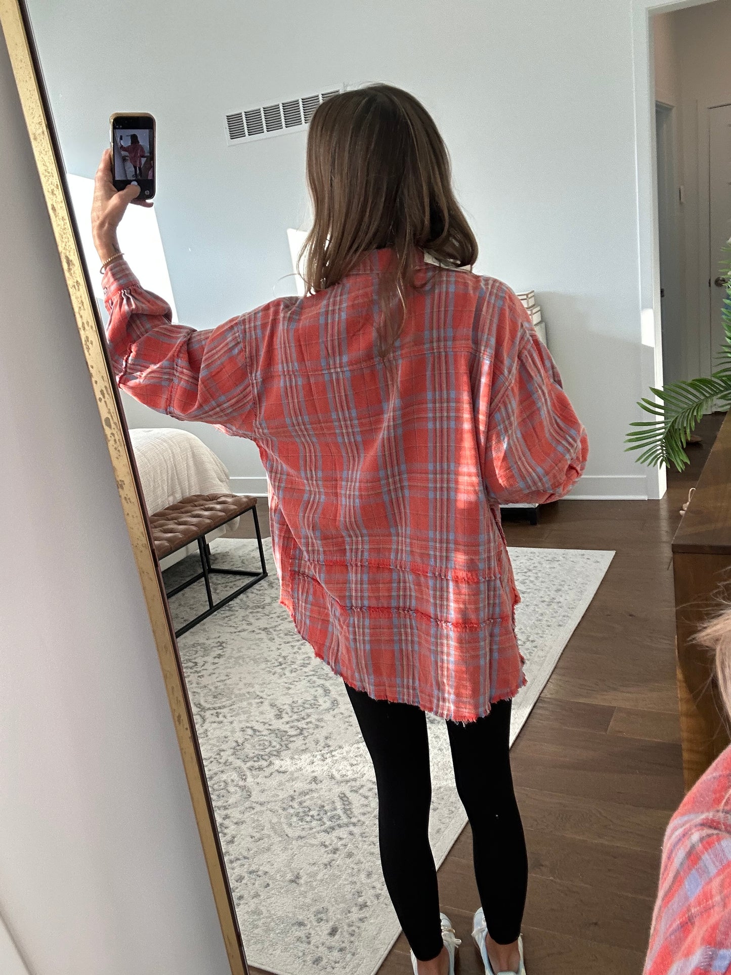 Coral Plaid Tunic