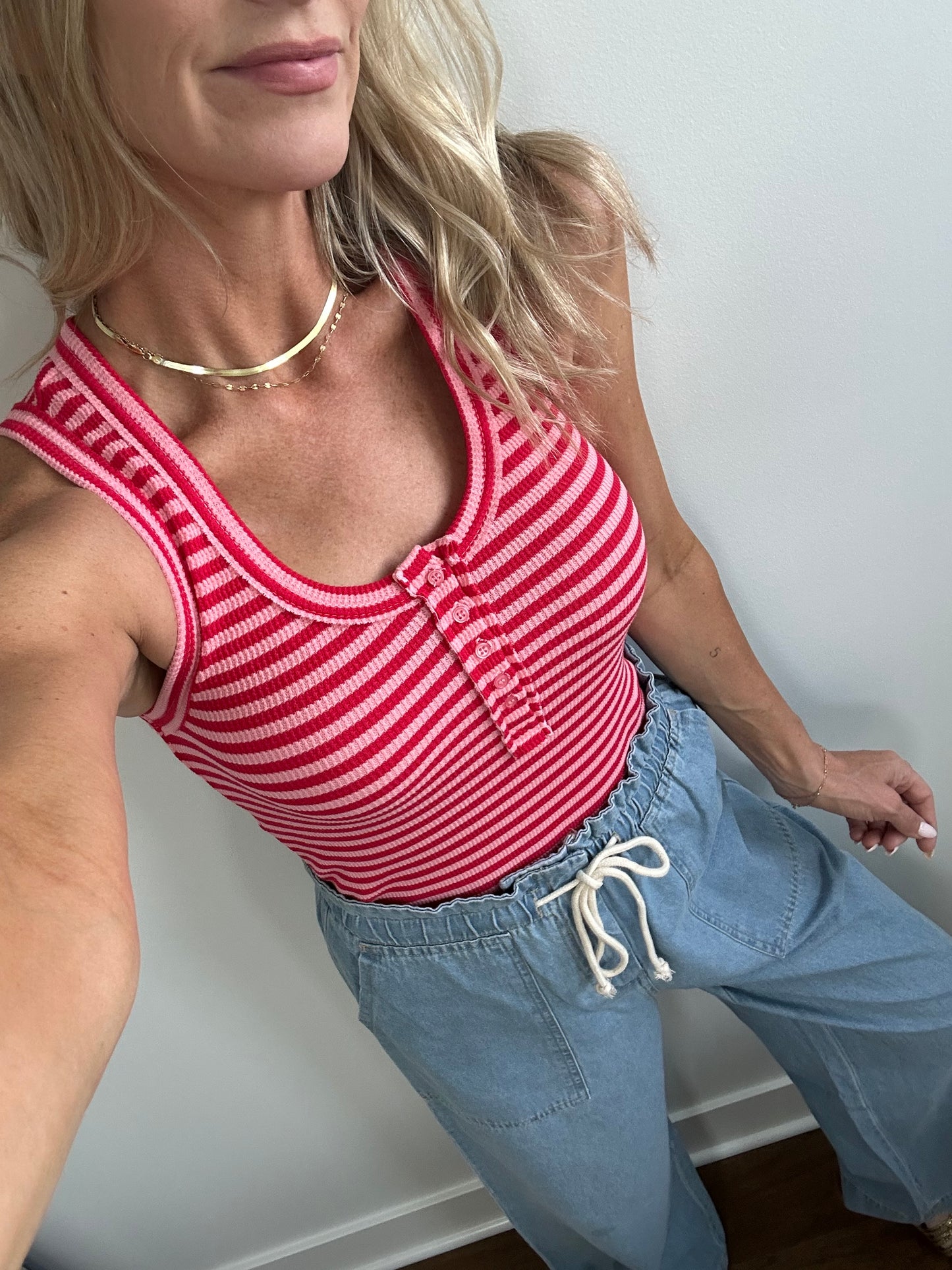 Knit Tank- Red/Pink