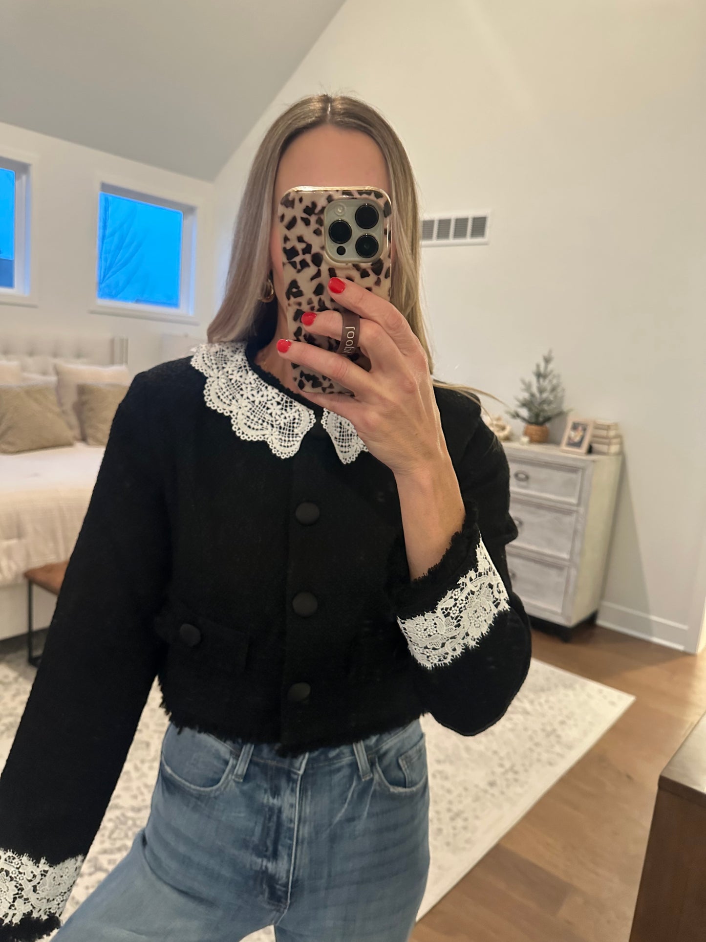 Lace Trim Tweed Jacket