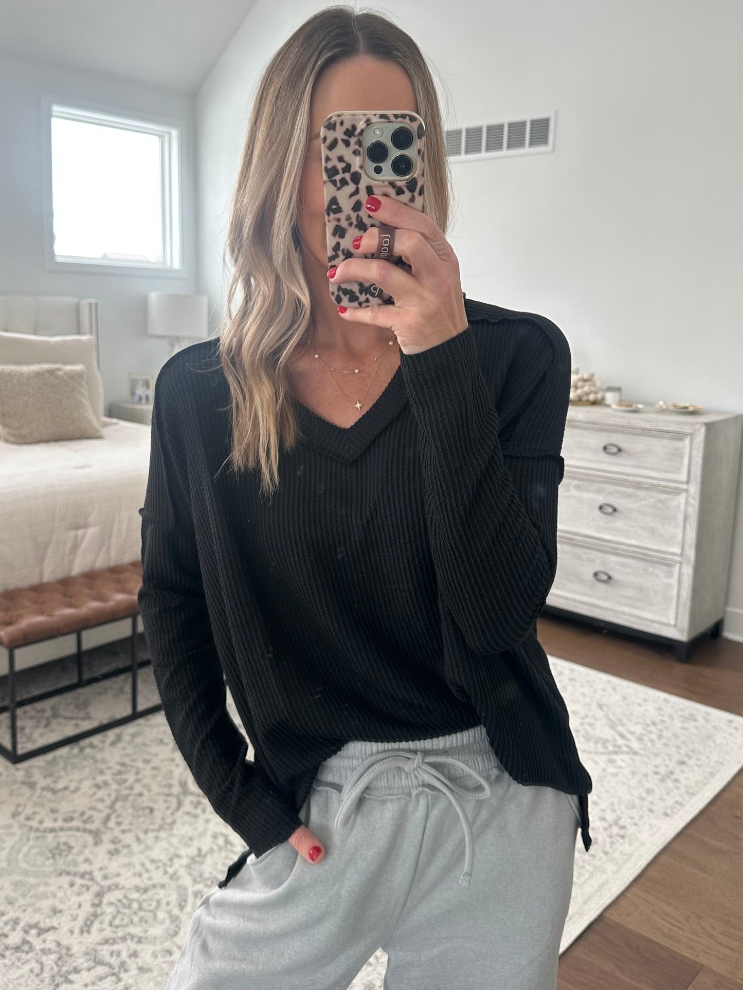 V Neck Thermal- Black