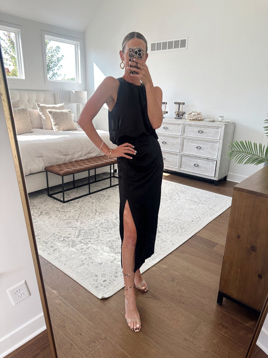 Satin Black Midi Dress