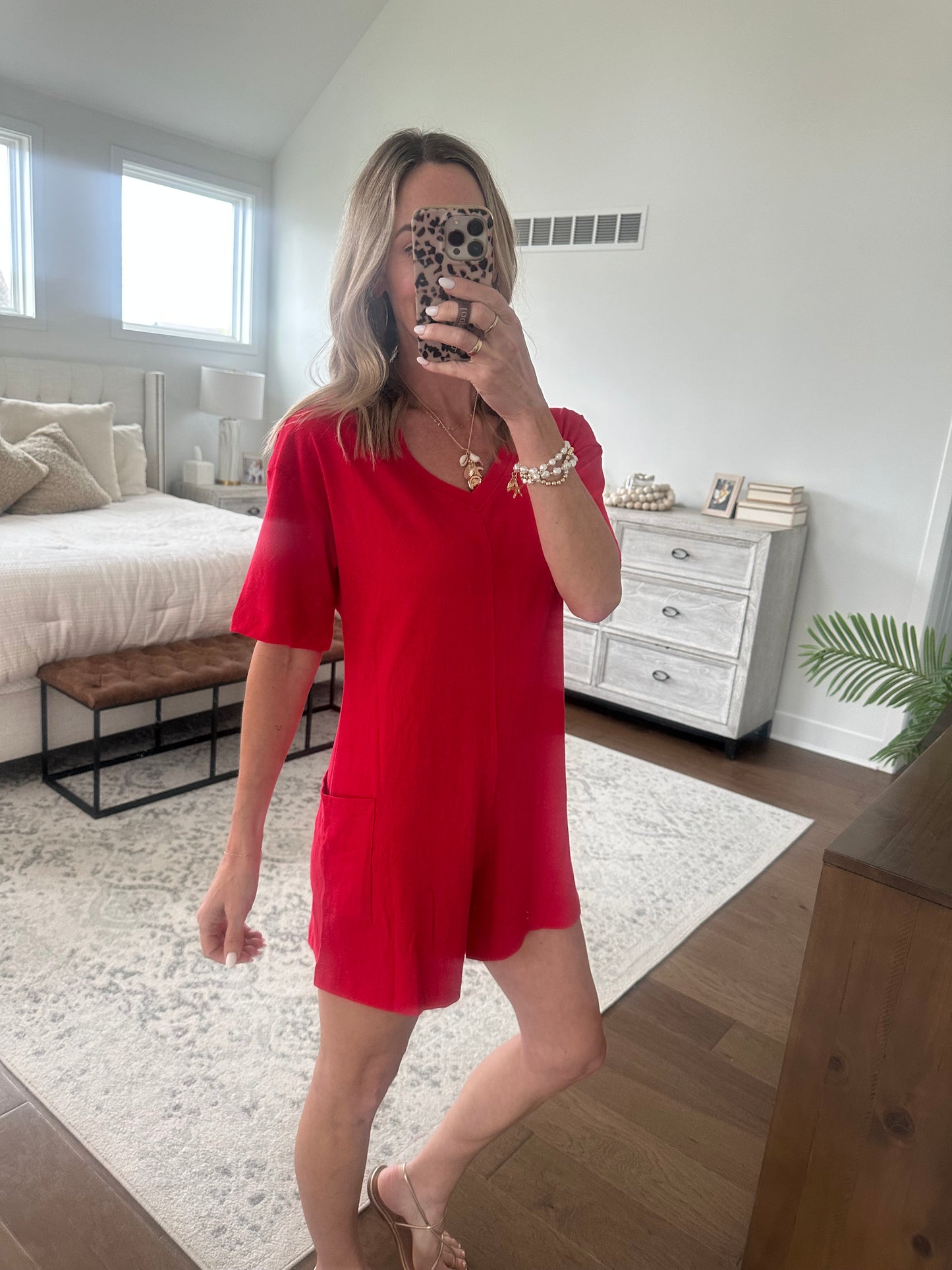 V or Scoop Romper- Cherry