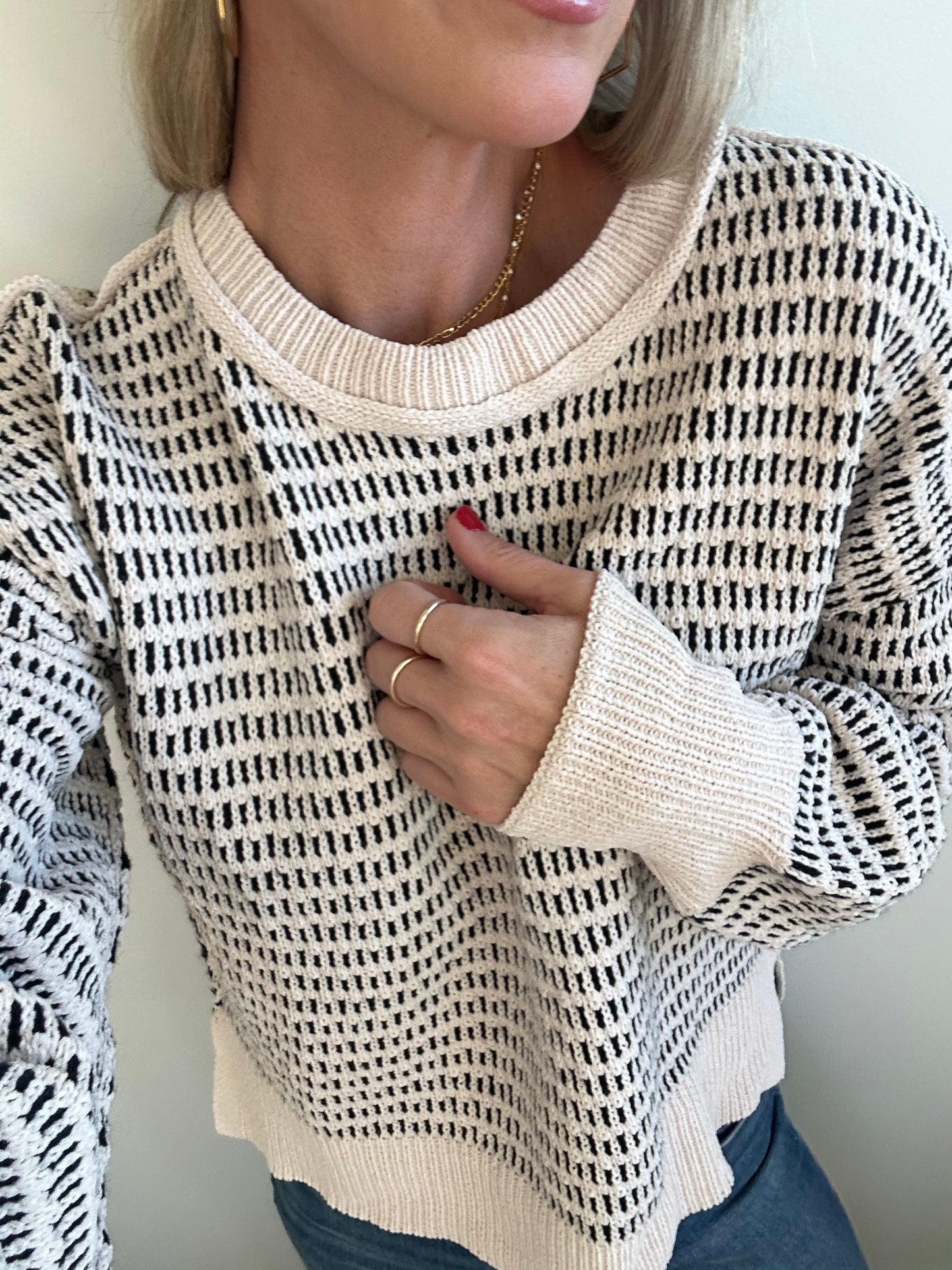 Cream & Black Printed Sweater