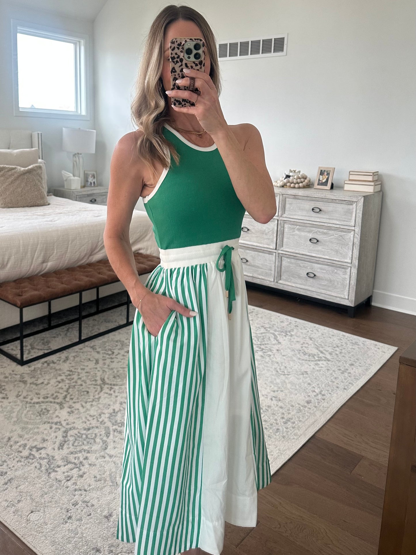 Green & Ivory Tank Dress