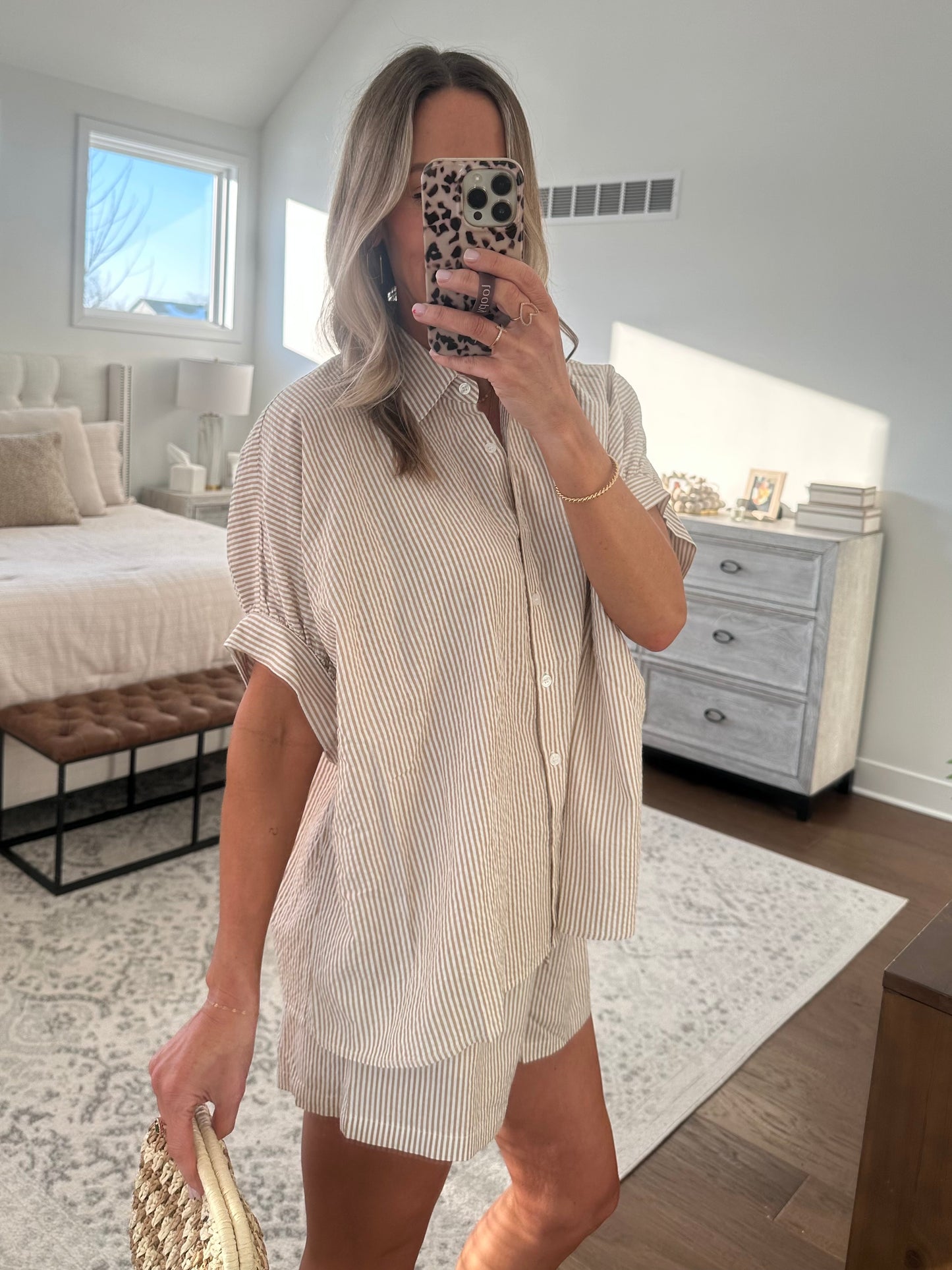 Pin Stripe Top- Taupe