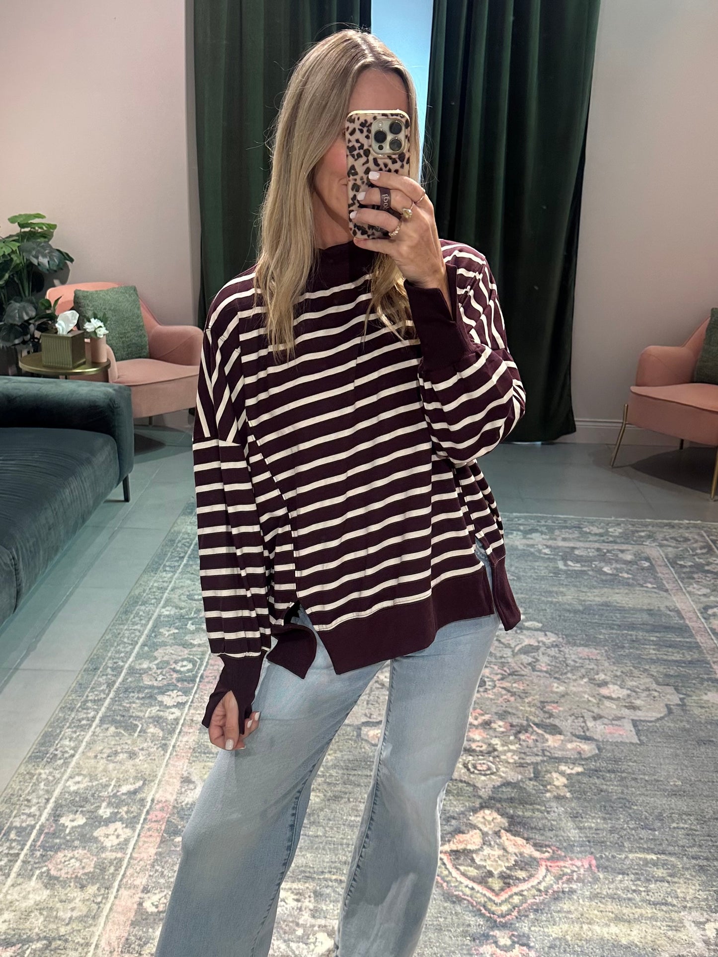 Plum Striped Mock Neck