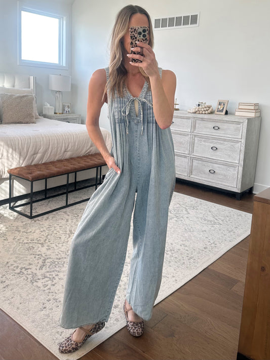 Light Wash Denim Jumpsuit