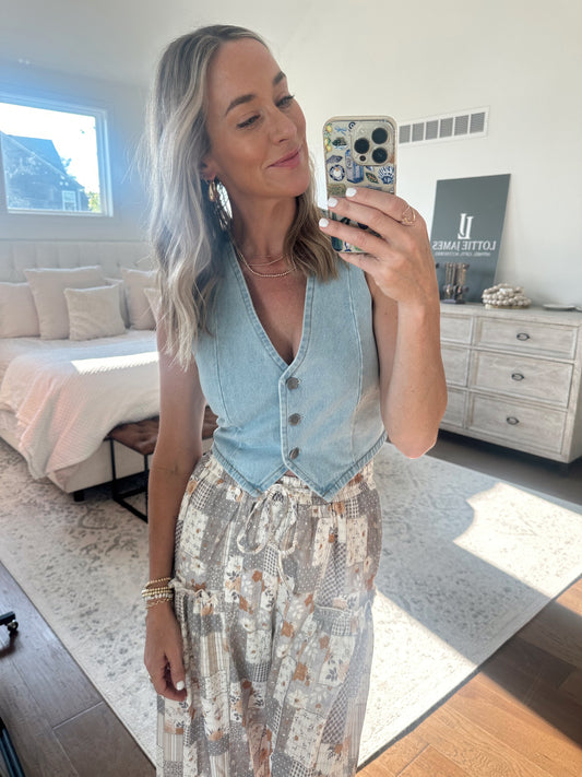 Cropped Denim Vest