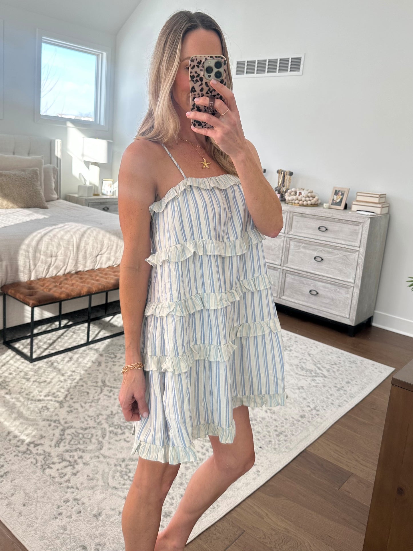 Blue Striped Ruffle Dress