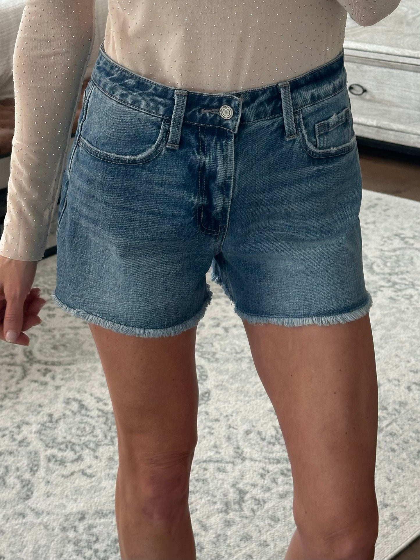 Medium Wash High Rise Shorts