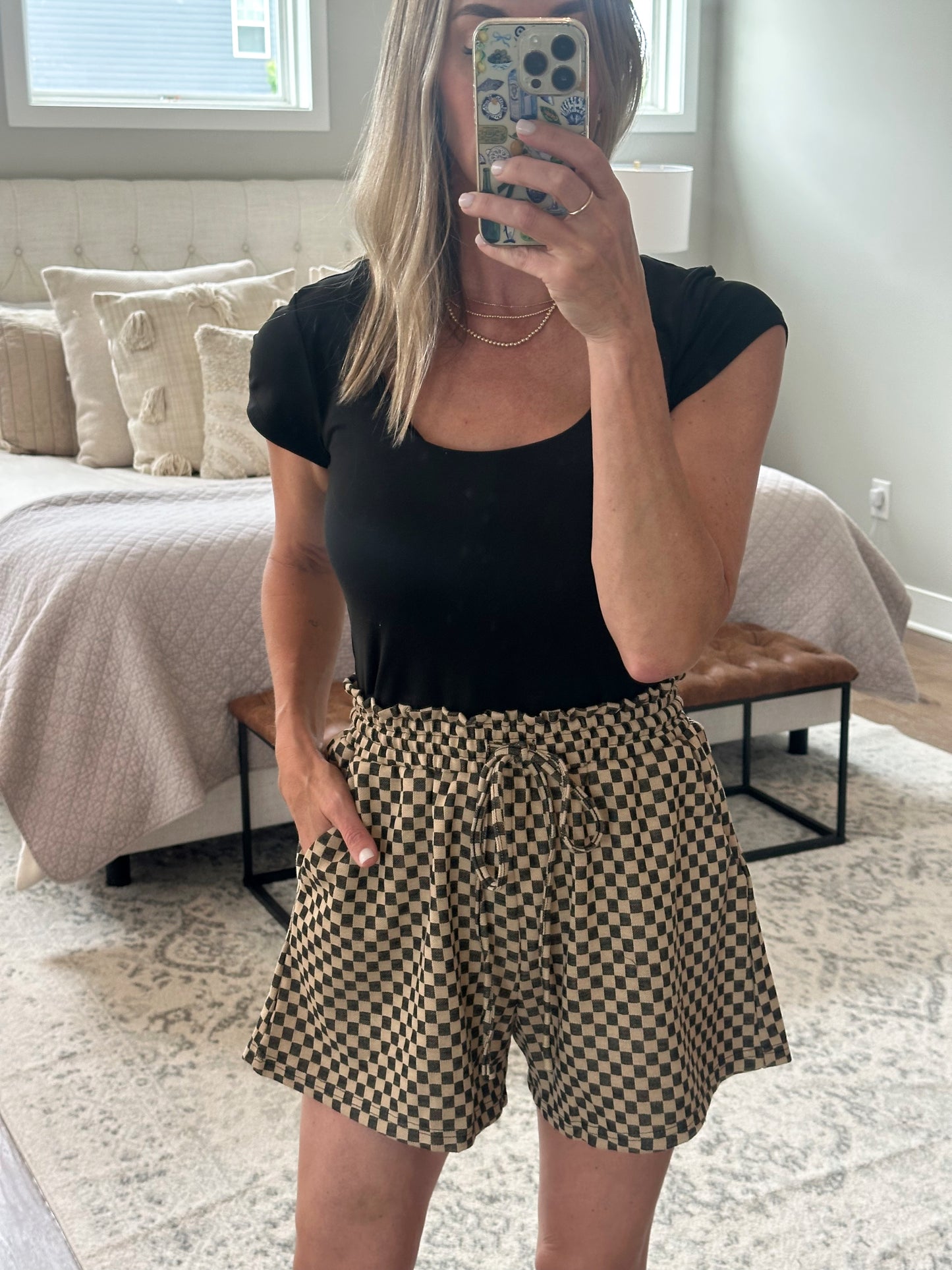 Checkered Shorts- Tan