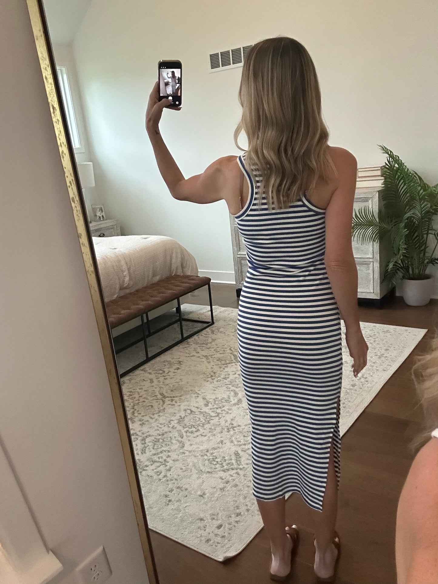 Royal and White Striped Maxi Dress