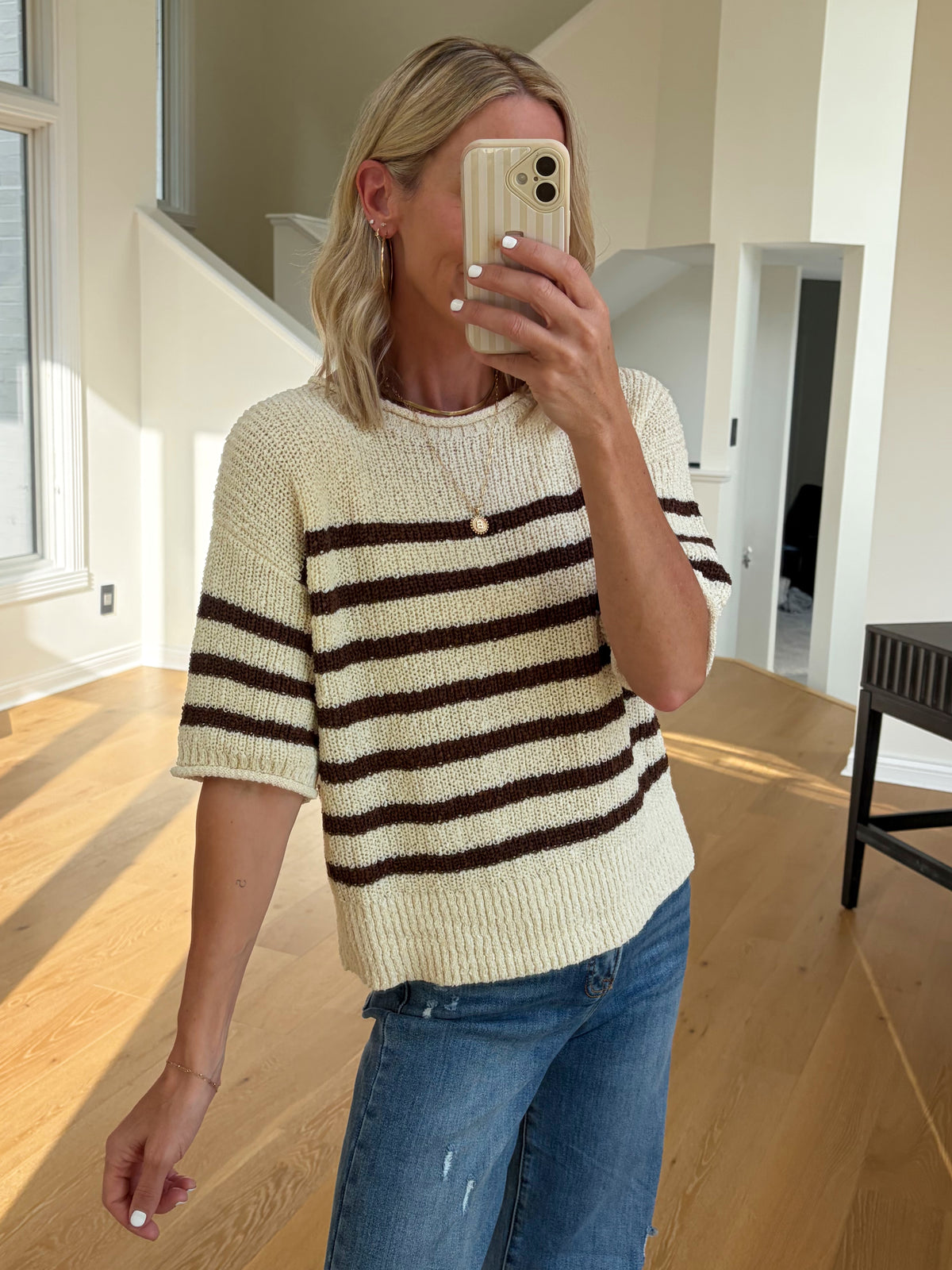 Cream & Brown Knit Sweater