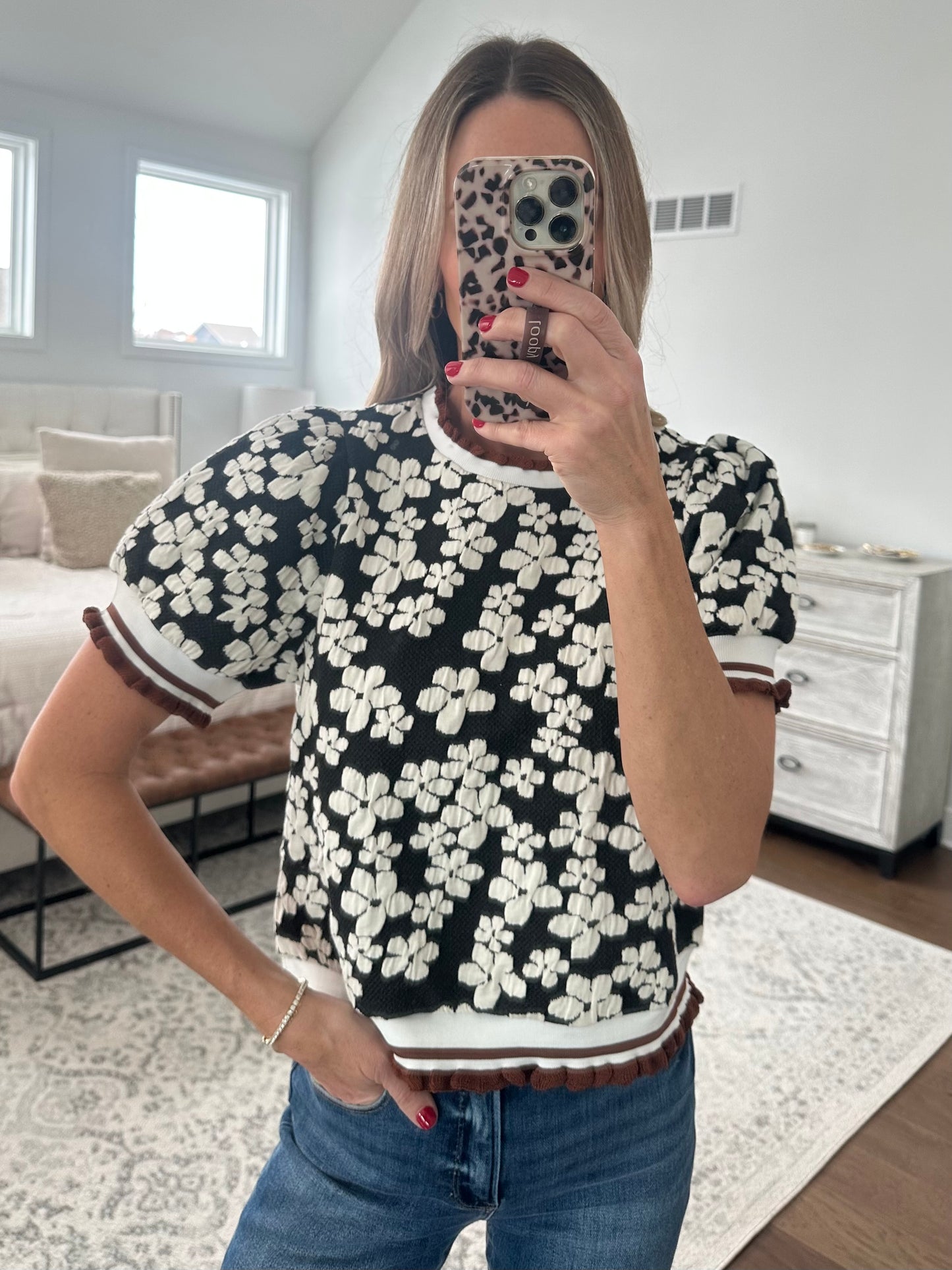 Black & Ivory Flower Top