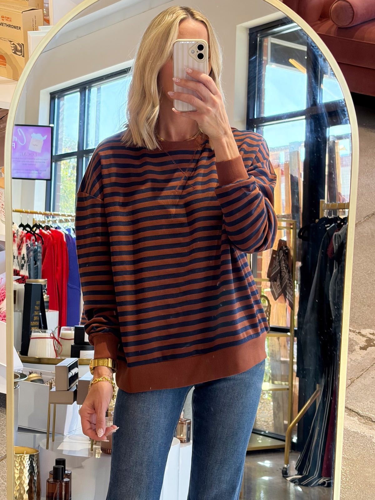 Rust/Navy Striped Top