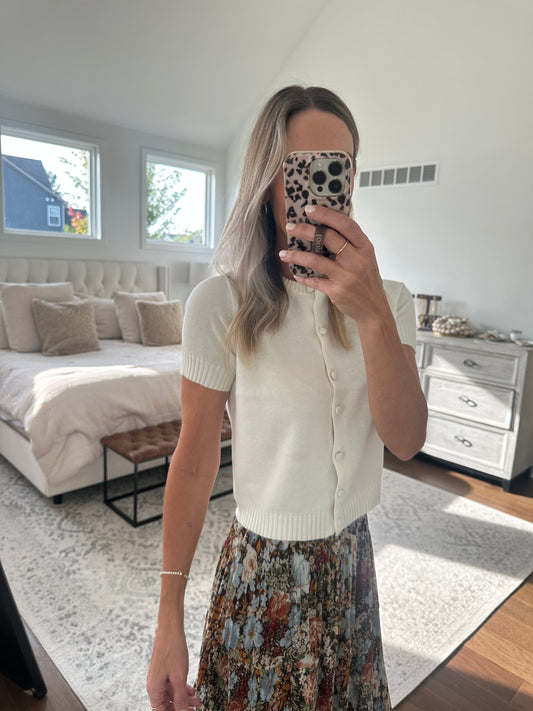 Cream Short Sleeve Cardigan
