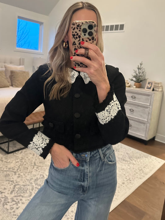 Lace Trim Tweed Jacket